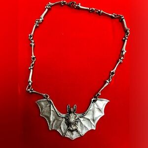 Bat and bones necklace, handmade, gothic pendant Goth jewelry